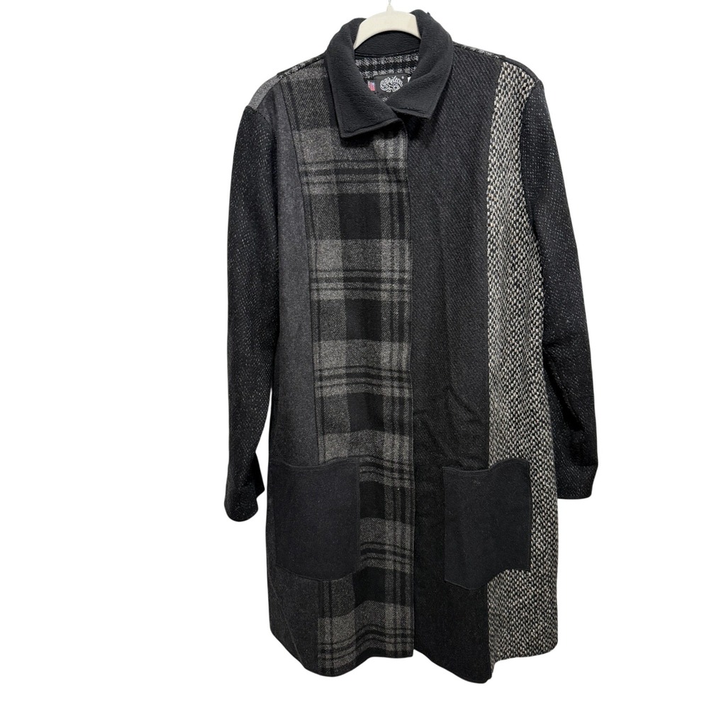 Vintage‎ Cameleon Wool Patchwork Coat Womens M Plaid Houndstooth Long Jacket USA